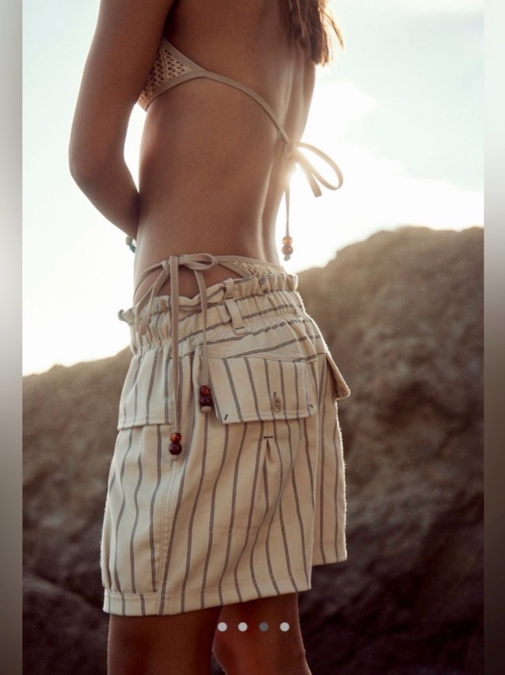 NWT Free People Effie Striped Shorts Cream & Brown Size S - Picture 3 of 10